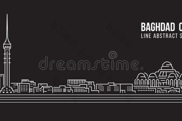 城市<strong>景观建筑</strong>线艺术矢量插图设计-巴格达市