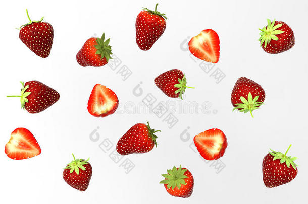 三维<strong>插</strong>画收集的草莓，隔离在白色背景美味