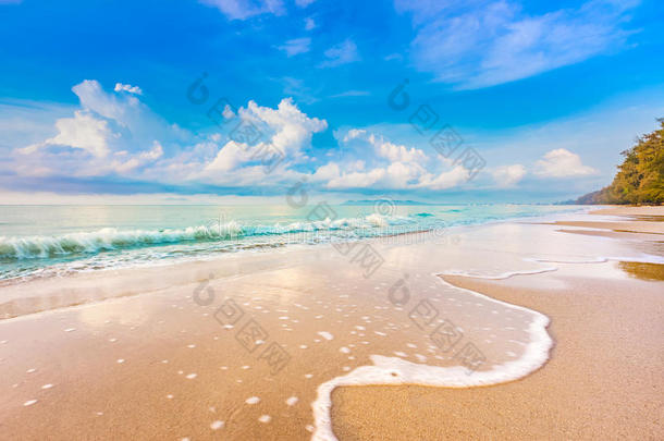 夏天放松时间海滩上美丽的日出