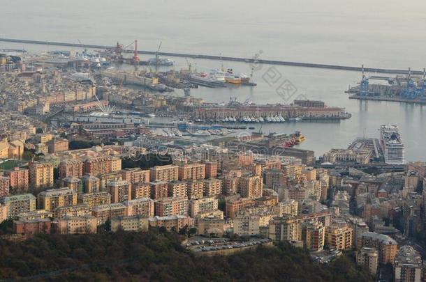 空中视野。 Genova。 利古里亚。 意大利