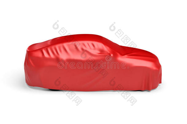 红色布覆盖的汽车的三维渲染