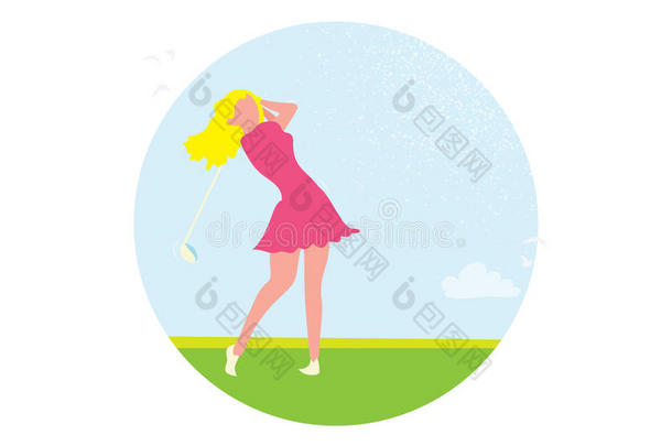 漂亮的高尔夫女孩。 女高尔夫球手。 体育比赛比赛。
