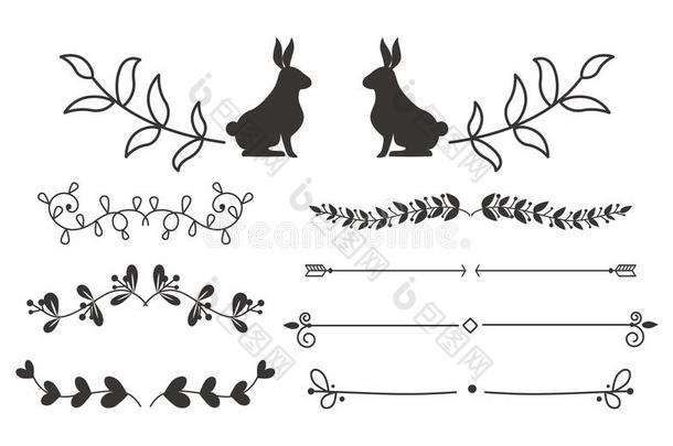 收集矢量分隔书法风格，复古边框设计，装饰插图元素。