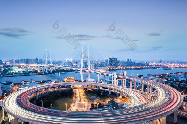 夜幕中的上海南浦大桥