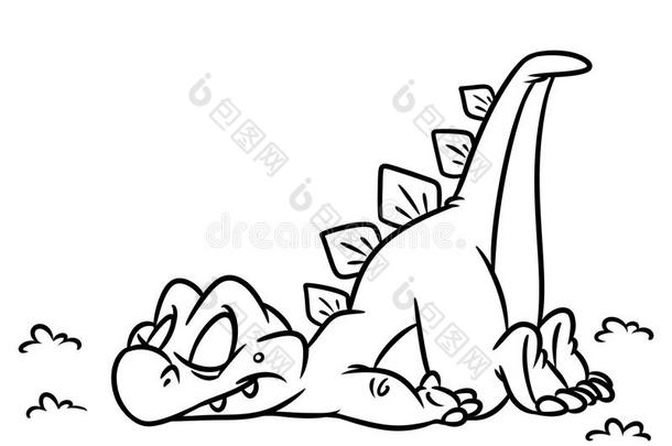 恐龙剑龙睡觉着色页卡通插图