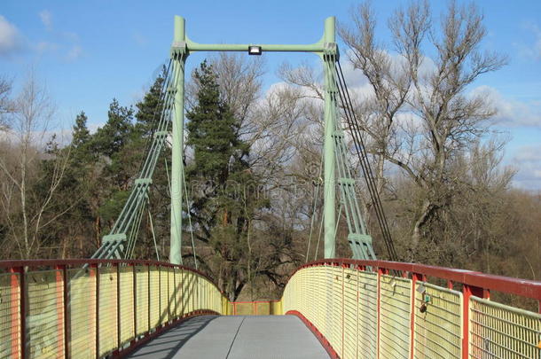 在欧洲中部的深林中建造横跨河流的铁桥