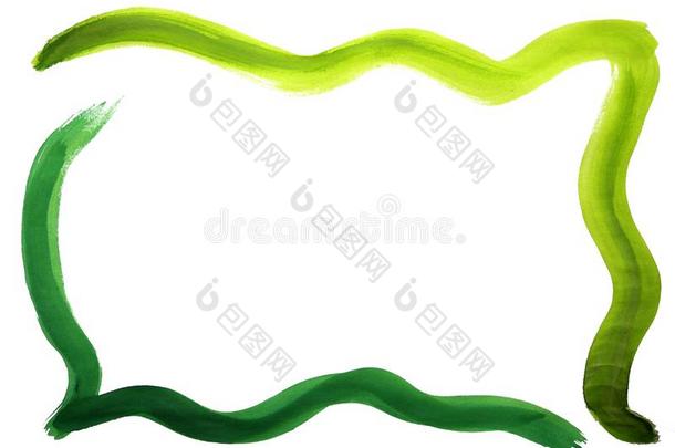 绿色手绘水彩，曲线优美，简单的框架和白色的背景
