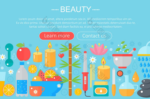 概念美和购物图标。 美容，购物，时尚概念信息图形模板设计，网页标题图标