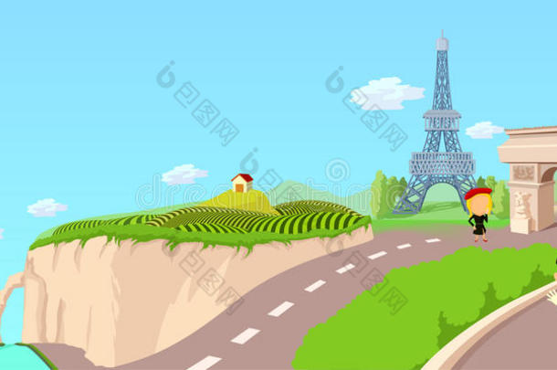 法国旅游横旗，卡通风格