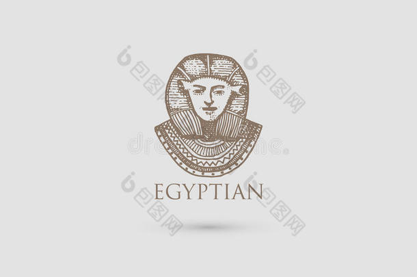埃及法老标志与古代文明的象征，雕刻的手画在素描或木材切割风格，古老