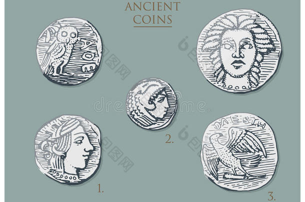 古希腊，古董符号银币四德拉克马，奖章与大力神，赫拉克勒斯和雅典娜与猫头鹰，德梅特拉