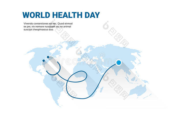 地球行星听诊器健康世界<strong>日全球</strong>假<strong>日</strong>横幅与复制空间