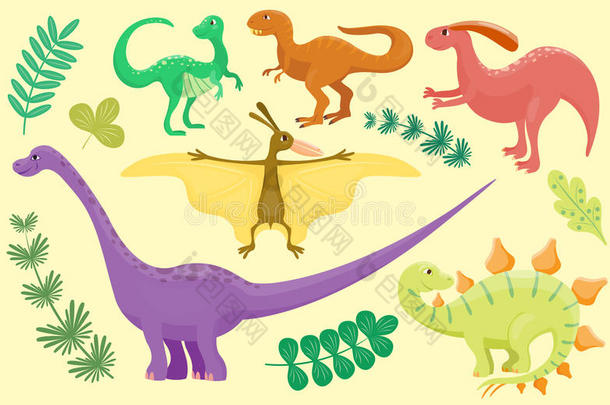 卡通恐龙矢量插图怪物动物恐龙史前人物爬行动物捕食者侏罗纪