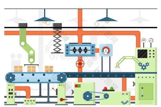 工厂输送机自动生产线或皮带。 矢量