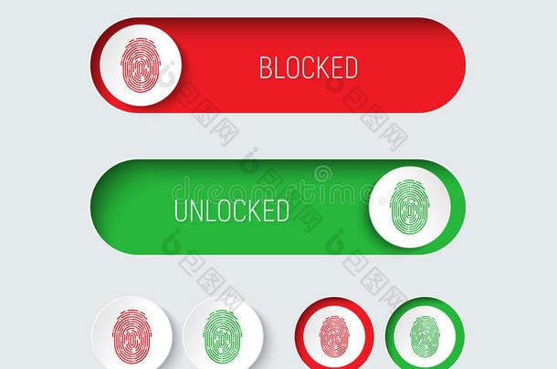 设计滑块和按钮红色和<strong>绿色</strong>与指纹。