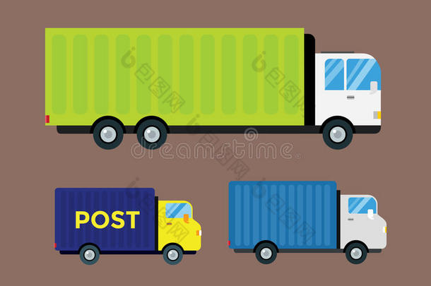 送货运输货车矢量插图卡车拖车送货业务货车物流