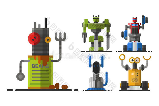 <strong>可爱</strong>的老式<strong>机器人</strong>技术机器未来科学玩具和Cyborg未来派设计<strong>机器人</strong>元素图标字符