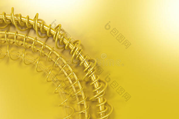 黄色背景上由环和螺旋组成的同心形状
