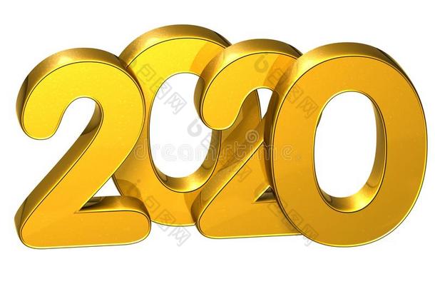 三维黄金号码新年2020在白色背景上