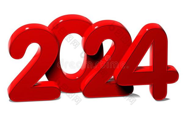 三维红色新年2024年白色背景