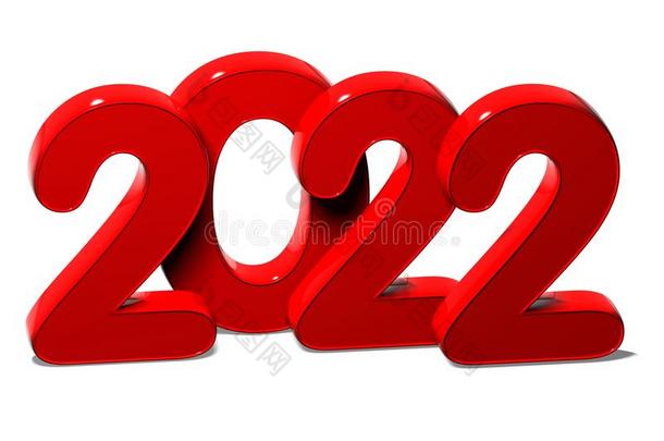 三维红色新年2022在白色背景上