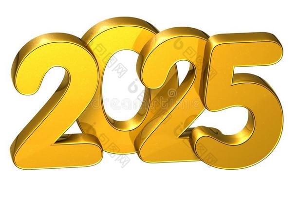 三维黄金号码新年2025在白色背景