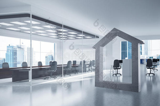 现代办公室内混凝土<strong>家居标志</strong>的概念背景图像