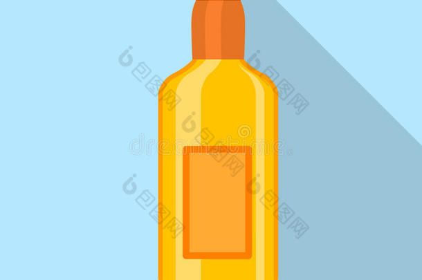 玻璃干邑伏特加瓶图标，扁平风格