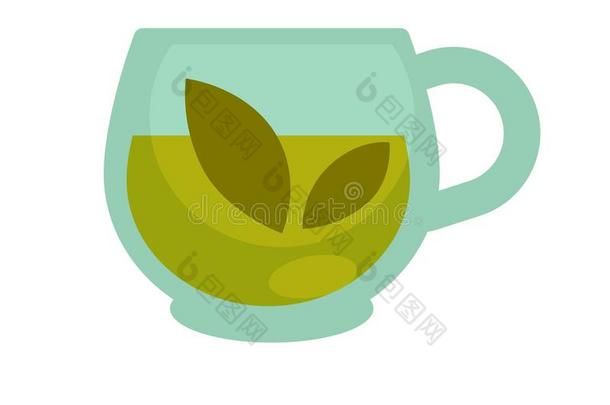 透明杯与冲泡的绿茶分离在白色