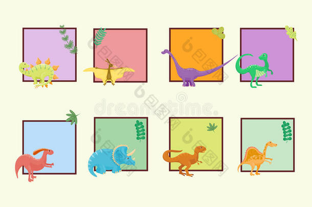 卡通恐龙矢量插图怪物卡模板动物恐龙史前人物爬行动物捕食者