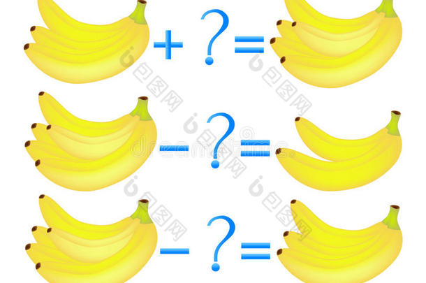 <strong>加减</strong>法的动作关系，香蕉的例子。 儿童教育游戏。