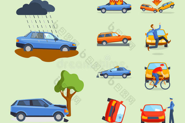 汽车碰撞交通保险安全汽车紧急灾害和紧急灾害速修运输