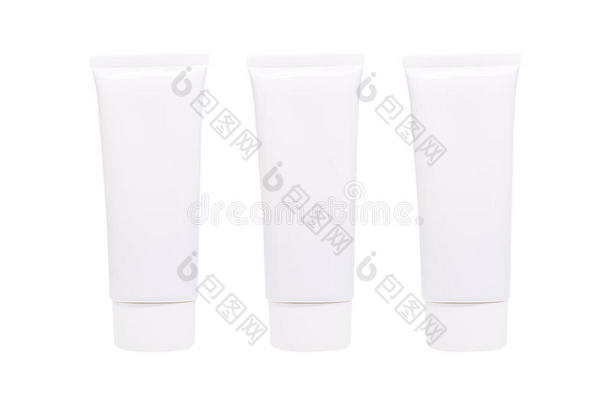 空白白色化妆品管包装的奶油或凝胶分离在白色