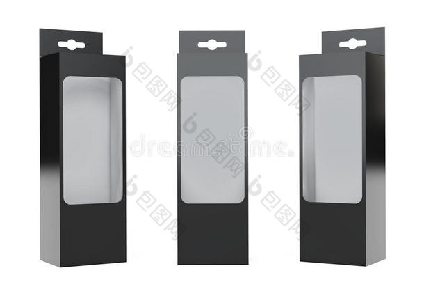 黑色产品包装盒，挂槽和透明薄膜