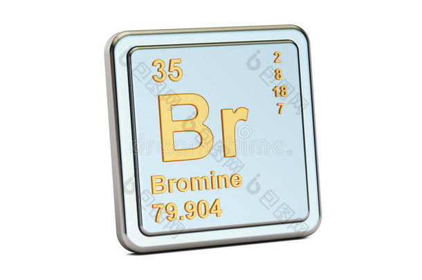 溴Br，化学元素符号。 三维渲染