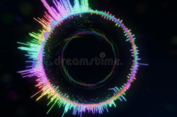 一个详细的彩色多色均衡器在一个圆圈。 音频频谱