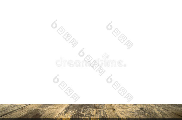 白色背景上的空木桌面隔离。