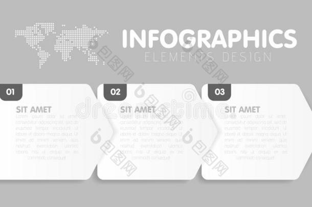业务信息<strong>图表</strong>模板。 时间线有3个<strong>箭头</strong>步骤，三个数字选项。 <strong>矢量</strong>