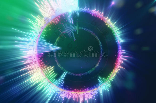 一个详细的彩色多色均衡器在一个圆圈。 音频频谱