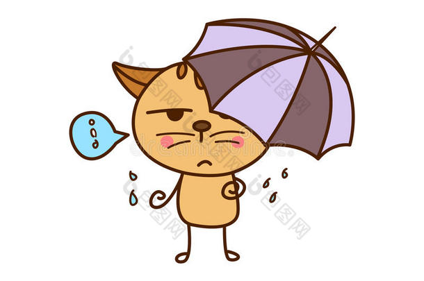 <strong>雨季</strong>带伞的可爱猫。