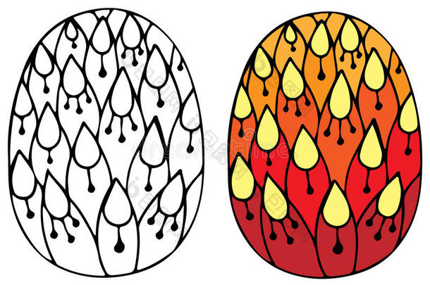 手绘复活节鸡蛋矢量与抽象花瓣红色和橙色