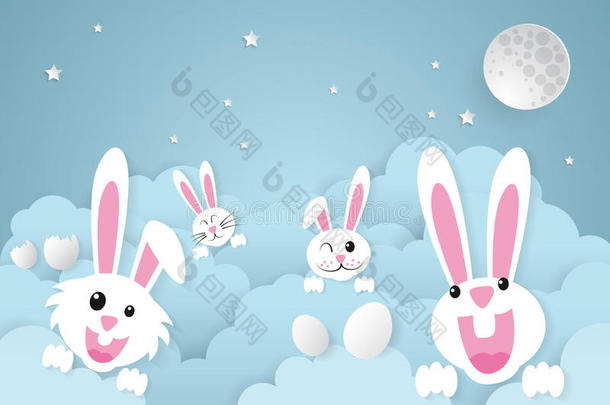 复活节，兔子有云和天空