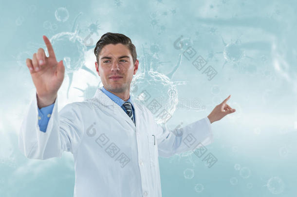 医生触摸透明界面3D的复合图像