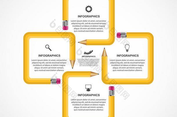 教育铅笔选项信息图形设计模板。