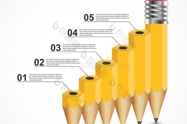 教育铅笔选项信息图形设计模板。