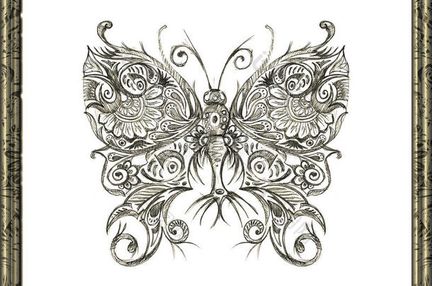 用铅笔蝴蝶手工画画。