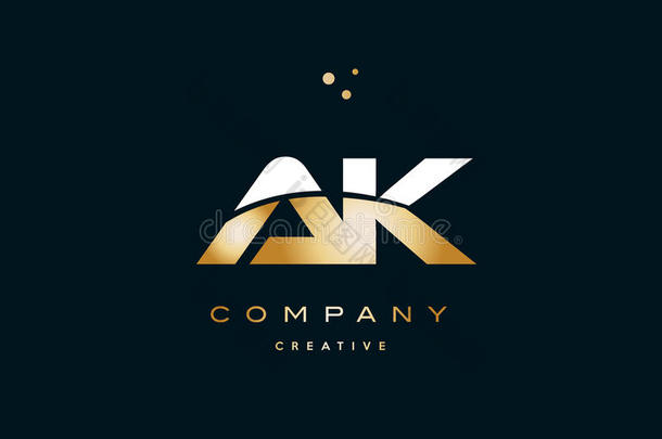 AK一个k白色，黄色，金色，豪华字母，标志，ICO