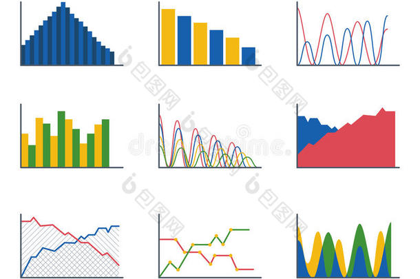 业务数据图分析元素条形图图和平面图标信息图形设计孤立的表示