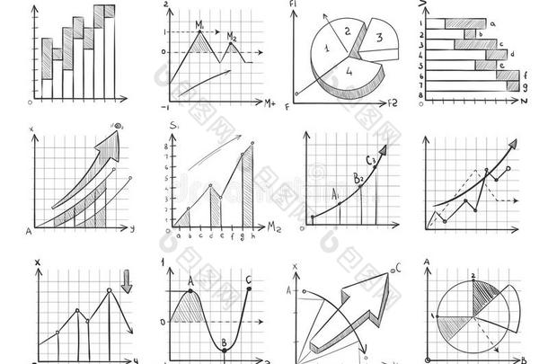 卡通素描商业图形，图表矢量涂鸦信息图形元素