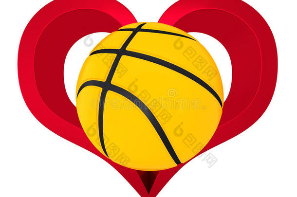 红色心脏的3D篮球